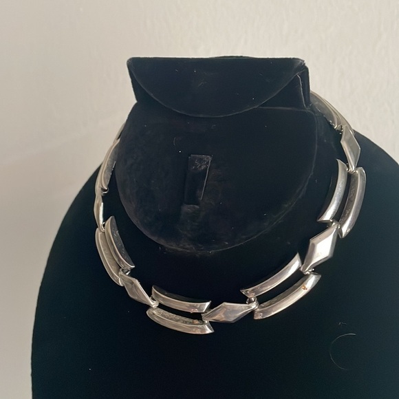 Vintage heavy metal choker necklace geometric diamonds large open links - Picture 16 of 16